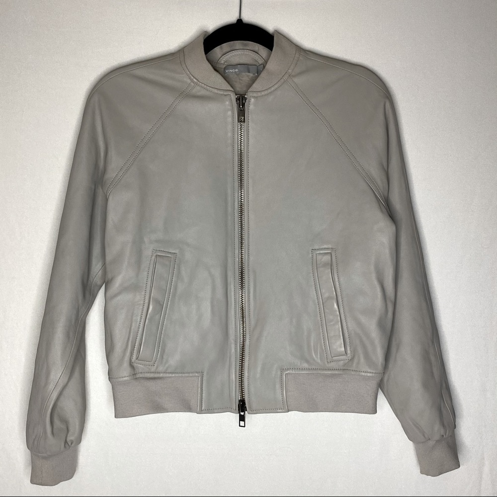 Vince leather bomber jacket xsmall taupe Unisex Chic